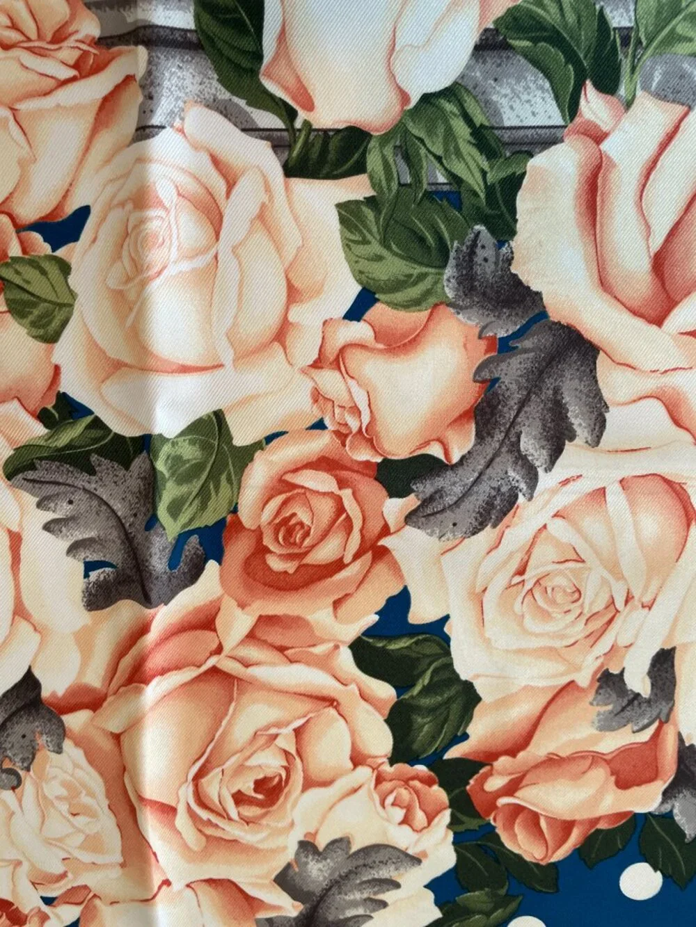 Vintage Christian Silk Scarf with Roses & Polka Dots